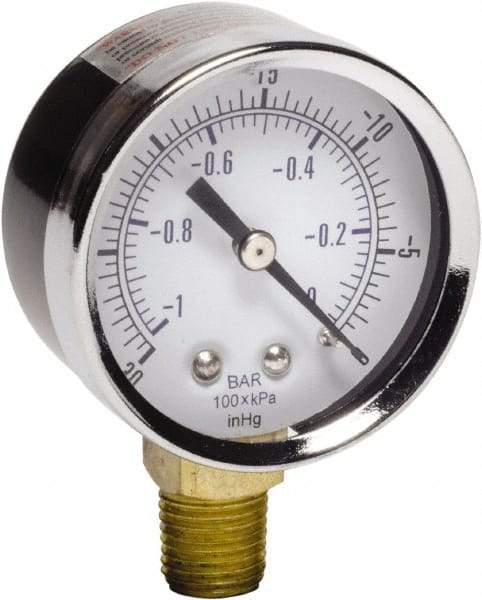 Gast - 1/4 NPT Air Compressor Vacuum Gauge - 2" Diam, Use with Gast 0211/0523 Rotary Vane Units - Exact Industrial Supply