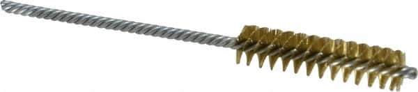 Made in USA - 3/8" Diam Helical Brass Tube Brush - Double Spiral, 0.005" Filament Diam, 1-1/2" Brush Length, 4" OAL, 1/8" Diam Galvanized Steel Shank - Exact Industrial Supply