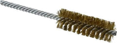 Made in USA - 7/8" Diam Helical Brass Tube Brush - Double Spiral, 0.006" Filament Diam, 2-1/2" Brush Length, 5-1/2" OAL, 0.237" Diam Galvanized Steel Shank - Exact Industrial Supply