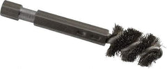 Made in USA - 3/8 Inch Inside Diameter, 1/2 Inch Actual Brush Diameter, Stainless Steel, Power Fitting and Cleaning Brush - 1/4 Shank Diameter, 2-3/4 Inch Long, Hex Shaft Stem - Exact Industrial Supply