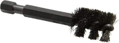 Made in USA - 1/2 Inch Inside Diameter, 5/8 Inch Actual Brush Diameter, Stainless Steel, Power Fitting and Cleaning Brush - 1/4 Shank Diameter, 2-3/4 Inch Long, Hex Shaft Stem - Exact Industrial Supply