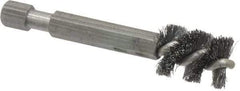 Made in USA - 3/8 Inch Inside Diameter, 1/2 Inch Actual Brush Diameter, Carbon Steel, Power Fitting and Cleaning Brush - 1/4 Shank Diameter, 2-3/4 Inch Long, Hex Shaft Stem - Exact Industrial Supply