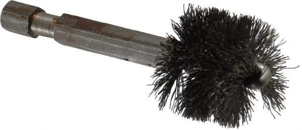 Made in USA - 3/4 Inch Inside Diameter, 7/8 Inch Actual Brush Diameter, Carbon Steel, Power Fitting and Cleaning Brush - 1/4 Shank Diameter, 2-3/4 Inch Long, Hex Shaft Stem - Exact Industrial Supply