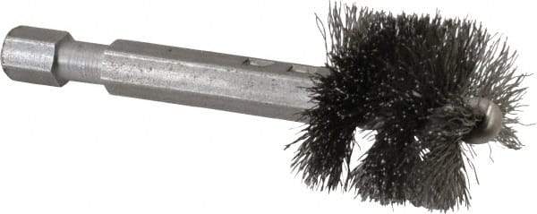Made in USA - 7/8 Inch Inside Diameter, 1 Inch Actual Brush Diameter, Carbon Steel, Power Fitting and Cleaning Brush - 1/4 Shank Diameter, 2-3/4 Inch Long, Hex Shaft Stem - Exact Industrial Supply