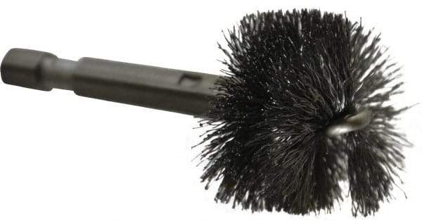 Made in USA - 1 Inch Inside Diameter, 1-1/8 Inch Actual Brush Diameter, Carbon Steel, Power Fitting and Cleaning Brush - 1/4 Shank Diameter, 2-3/4 Inch Long, Hex Shaft Stem - Exact Industrial Supply