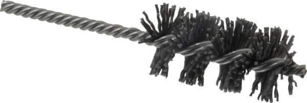Made in USA - 1-1/4" Diam Helical Nylon Tube Brush - Single Spiral, 0.04" Filament Diam, 2-1/2" Brush Length, 5-1/2" OAL, 15/64" Diam Galvanized Steel Shank - Exact Industrial Supply