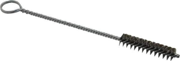 Made in USA - 1-1/2" Long x 3/8" Diam Stainless Steel Twisted Wire Bristle Brush - Double Spiral, 5-1/2" OAL, 0.005" Wire Diam, 1/8" Shank Diam - Exact Industrial Supply