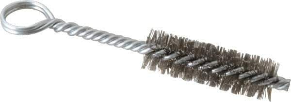 Made in USA - 2-1/2" Long x 3/4" Diam Stainless Steel Twisted Wire Bristle Brush - Double Spiral, 5-1/2" OAL, 0.01" Wire Diam, 0.235" Shank Diam - Exact Industrial Supply