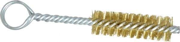 Made in USA - 2-1/2" Long x 3/4" Diam Brass Twisted Wire Bristle Brush - Double Spiral, 5-1/2" OAL, 0.01" Wire Diam, 0.235" Shank Diam - Exact Industrial Supply