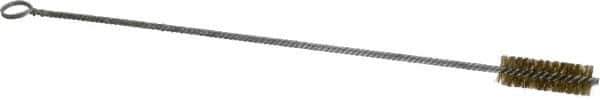 Made in USA - 2-1/2" Long x 7/8" Diam Brass Twisted Wire Bristle Brush - Double Spiral, 18" OAL, 0.006" Wire Diam, 0.235" Shank Diam - Exact Industrial Supply