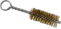 Made in USA - 2-1/2" Long x 1" Diam Brass Twisted Wire Bristle Brush - Double Spiral, 5-1/2" OAL, 0.01" Wire Diam, 0.235" Shank Diam - Exact Industrial Supply