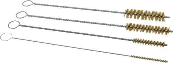 PRO-SOURCE - 4 Piece Brass Hand Tube Brush Set - 1-1/2" Brush Length, 8" OAL, 0.016" Shank Diam, Includes Brush Diams 1/8", 1/4", 3/8" & 1/2" - Exact Industrial Supply