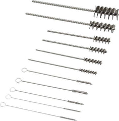 PRO-SOURCE - 11 Piece Stainless Steel Hand Tube Brush Set - 3/4" to 1-1/2" Brush Length, 4" OAL, 0.034" Shank Diam, Includes Brush Diams 1/4", 5/16", 3/8", 1/2" & 3/4" - Exact Industrial Supply
