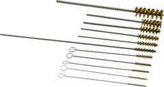 PRO-SOURCE - 11 Piece Brass Hand Tube Brush Set - 3/4" to 1-1/2" Brush Length, 4" OAL, 0.034" Shank Diam, Includes Brush Diams 1/4", 5/16", 3/8", 1/2" & 3/4" - Exact Industrial Supply