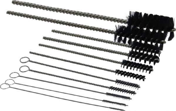 PRO-SOURCE - 11 Piece Nylon Hand Tube Brush Set - 3/4" to 1-1/2" Brush Length, 4" OAL, 0.034" Shank Diam, Includes Brush Diams 1/4", 5/16", 3/8", 1/2" & 3/4" - Exact Industrial Supply