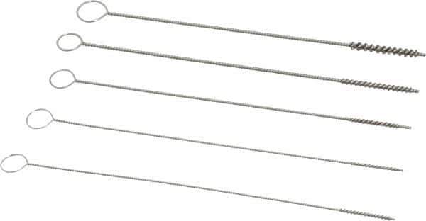 PRO-SOURCE - 5 Piece Stainless Steel Hand Tube Brush Set - 1/2" to 3/4" Brush Length, 4" OAL, 0.022" Shank Diam - Exact Industrial Supply
