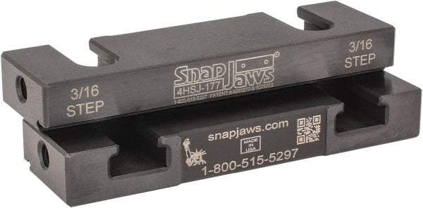 Snap Jaws - 4" Wide x 1.155" High x 0.55" Thick, Step Vise Jaw - Hard, Steel, Fixed Jaw, Compatible with 4" Vises - Exact Industrial Supply