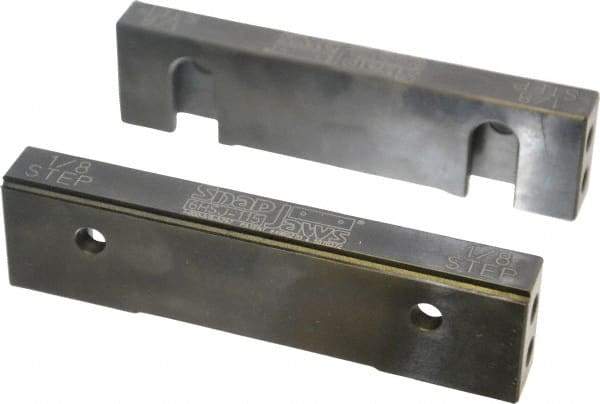 Snap Jaws - 6" Wide x 1.53" High x 0.73" Thick, Step Vise Jaw - Hard, Steel, Fixed Jaw, Compatible with 6" Vises - Exact Industrial Supply