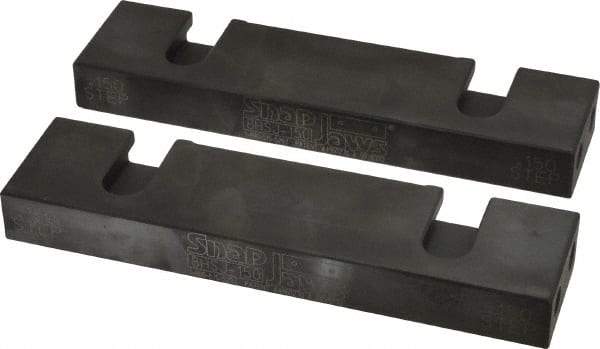 Snap Jaws - 8" Wide x 2.03" High x 0.98" Thick, Step Vise Jaw - Hard, Steel, Fixed Jaw, Compatible with 8" Vises - Exact Industrial Supply