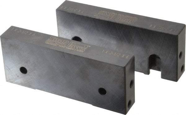 Snap Jaws - 6" Wide x 2-1/2" High x 1" Thick, Flat/No Step Vise Jaw - Soft, Steel, Fixed Jaw, Compatible with 6" Vises - Exact Industrial Supply