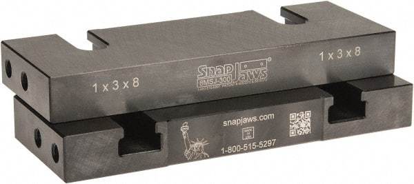 Snap Jaws - 8" Wide x 3" High x 1" Thick, Flat/No Step Vise Jaw - Soft, Steel, Fixed Jaw, Compatible with 8" Vises - Exact Industrial Supply