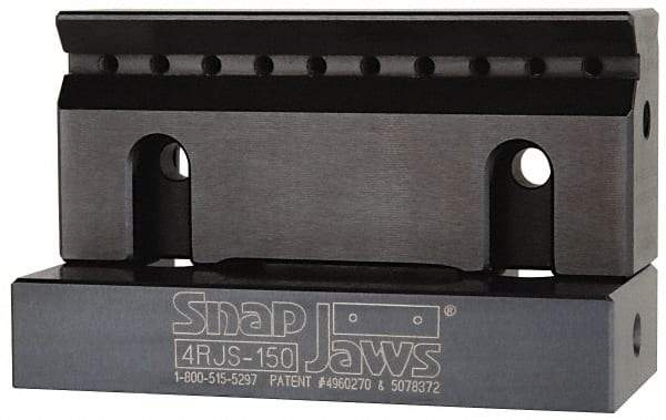 Snap Jaws - 4" Wide x 1-3/4" High x 1" Thick, V-Groove Vise Jaw - Steel, Fixed Jaw, Compatible with 4" Vises - Exact Industrial Supply