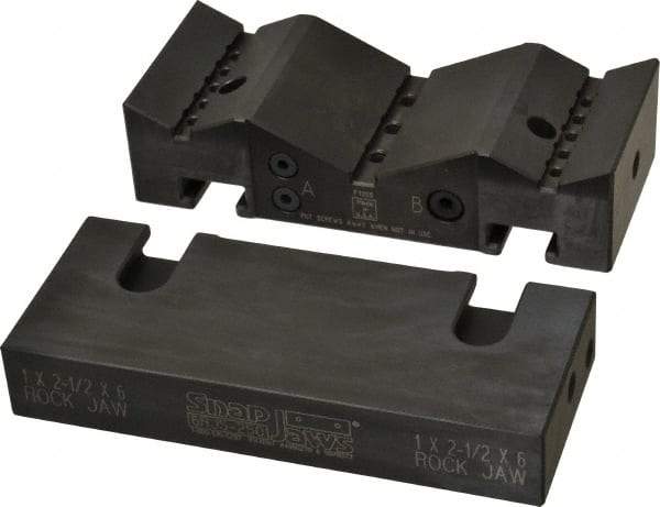 Snap Jaws - 6" Wide x 2-1/2" High x 1-1/2" Thick, V-Groove Vise Jaw - Steel, Fixed Jaw, Compatible with 6" Vises - Exact Industrial Supply