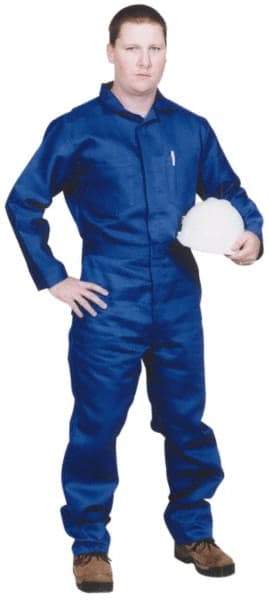 Stanco Safety Products - Size M, Royal Blue, Zipper, Flame Resistant/Retardant Coverall - 38 to 40" Chest, Nomex, 7 Pockets, Elastic Waistband, Full Action Back, 2-Way Concealed Zipper - Exact Industrial Supply