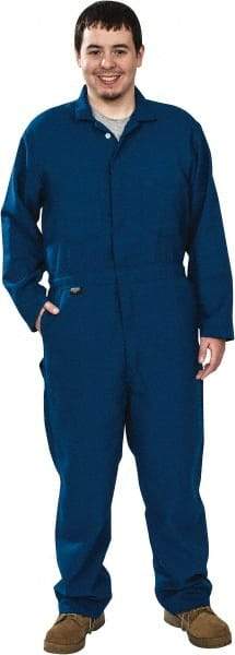 Stanco Safety Products - Size L, Royal Blue, Zipper, Flame Resistant/Retardant Coverall - 42 to 44" Chest, Nomex, 7 Pockets, Elastic Waistband, Full Action Back, 2-Way Concealed Zipper - Exact Industrial Supply