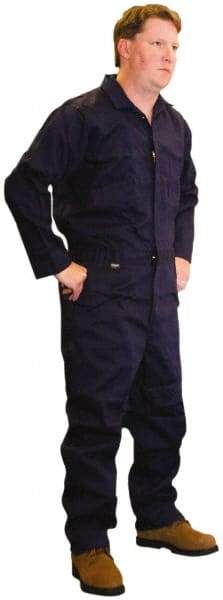 Stanco Safety Products - Size L, Navy Blue, Zipper, Flame Resistant/Retardant Coverall - 42 to 44" Chest, Indura, 7 Pockets, Elastic Waistband, Full Action Back, 2-Way Concealed Zipper - Exact Industrial Supply