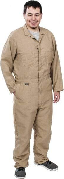 Stanco Safety Products - Size XL, Khaki, Zipper, Flame Resistant/Retardant Coverall - 46 to 48" Chest, Nomex, 7 Pockets, Elastic Waistband, Full Action Back, 2-Way Concealed Zipper - Exact Industrial Supply