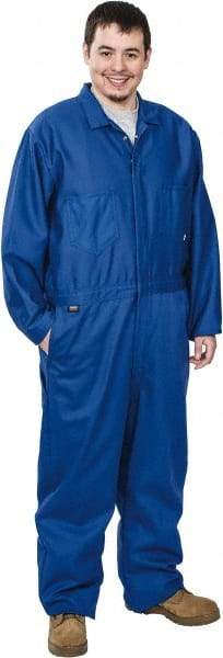 Stanco Safety Products - Size XL, Royal Blue, Zipper, Flame Resistant/Retardant Coverall - 46 to 48" Chest, Indura, 7 Pockets, Elastic Waistband, Full Action Back, 2-Way Concealed Zipper - Exact Industrial Supply