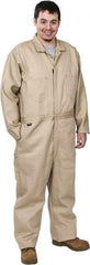 Stanco Safety Products - Size L, Tan, Zipper, Flame Resistant/Retardant Coverall - 42 to 44" Chest, Indura, 7 Pockets, Elastic Waistband, Full Action Back, 2-Way Concealed Zipper - Exact Industrial Supply