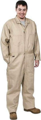 Stanco Safety Products - Size XL, Tan, Zipper, Flame Resistant/Retardant Coverall - 46 to 48" Chest, Indura, 7 Pockets, Elastic Waistband, Full Action Back, 2-Way Concealed Zipper - Exact Industrial Supply