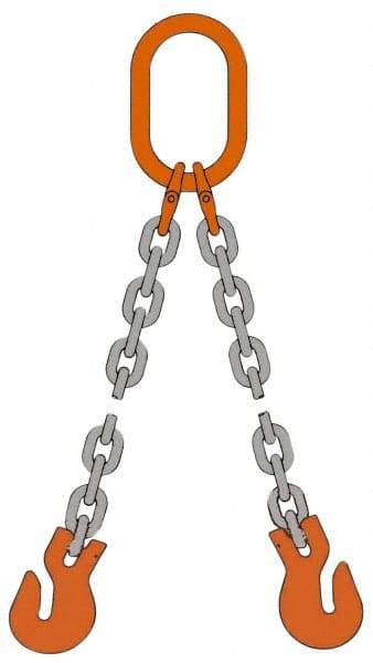 Pewag - 10' Long, 3,600 Lb Basket Capacity, 3,600 Lb Vertical Capacity, Alloy Steel Web Sling - DOG Chain Sling, 7/32" Diam Chain, Silver (Color), with Grab Hook & Master Link - Exact Industrial Supply