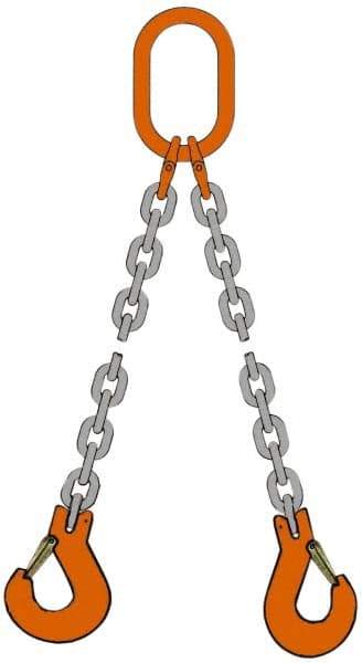 Pewag - 10' Long, 12,300 Lb Basket Capacity, 12,300 Lb Vertical Capacity, Alloy Steel Web Sling - DOS Chain Sling, 3/8" Diam Chain, Silver (Color), with 2 Sling Hooks & Master Link - Exact Industrial Supply