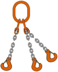 Pewag - 5' Long, 9,100 Lb Basket Capacity, 9,100 Lb Vertical Capacity, Alloy Steel Web Sling - TOG Chain Sling, 9/32" Diam Chain, Silver (Color), with 3 Grab Hooks & Master Link - Exact Industrial Supply