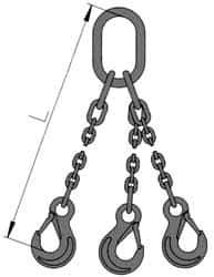 Pewag - 10' Long, 5,500 Lb Basket Capacity, 5,500 Lb Vertical Capacity, Alloy Steel Web Sling - TOS Chain Sling, 7/32" Diam Chain, Silver (Color), with 3 Sling Hooks & Master Link - Exact Industrial Supply