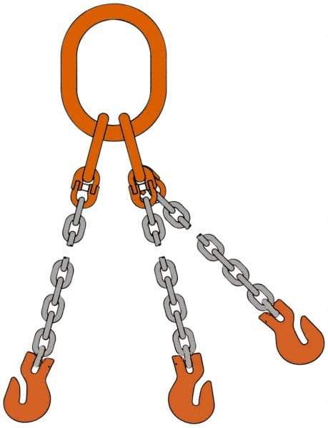 Pewag - 5' Long, 9,100 Lb Basket Capacity, 9,100 Lb Vertical Capacity, Alloy Steel Web Sling - TOS Chain Sling, 9/32" Diam Chain, Silver (Color), with 3 Sling Hooks & Master Link - Exact Industrial Supply