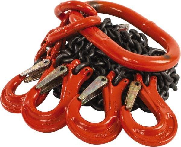 Pewag - 5' Long x 10" Wide, 7,000 Lb Basket Capacity, 7,000 Lb Vertical Capacity, Alloy Steel Web Sling - QOS Chain Sling, 7/32" Diam Chain, Self-Colored, with 4 Sling Hooks & Master Link - Exact Industrial Supply