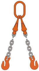 Pewag - 5' Long x 10" Wide, 4,700 Lb Basket Capacity, 4,700 Lb Vertical Capacity, Alloy Steel Web Sling - DOG Chain Sling, 7/32" Diam Chain, Self-Colored, with 2 Grab Hooks, Master Link & 2 Shortening Hooks - Exact Industrial Supply