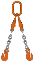 Pewag - 5' Long, 3,600 Lb Basket Capacity, 3,600 Lb Vertical Capacity, Alloy Steel Web Sling - DOG Chain Sling, 7/32" Diam Chain, Silver (Color), with 2 Grab Hooks, Master Link & 2 Shortening Hooks - Exact Industrial Supply