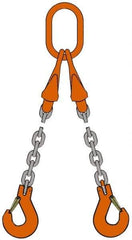 Pewag - 5' Long x 10" Wide, 4,700 Lb Basket Capacity, 4,700 Lb Vertical Capacity, Alloy Steel Web Sling - DOS Chain Sling, 7/32" Diam Chain, Self-Colored, with 2 Sling Hooks, Master Link & 2 Shortening Hooks - Exact Industrial Supply