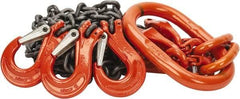 Pewag - 5' Long x 10" Wide, 7,000 Lb Basket Capacity, 7,000 Lb Vertical Capacity, Alloy Steel Web Sling - TOS Chain Sling, 7/32" Diam Chain, Self-Colored, with 3 Sling Hooks, Master Link & 3 Shortening Hooks - Exact Industrial Supply