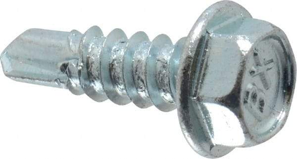 Buildex - #8, Hex Washer Head, Hex Drive, 1/2" Length Under Head, #2 Point, Self Drilling Screw - Steel, Zinc-Plated Finish - Exact Industrial Supply