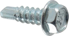 Buildex - #8, Hex Washer Head, Hex Drive, 1/2" Length Under Head, #2 Point, Self Drilling Screw - Steel, Zinc-Plated Finish - Exact Industrial Supply