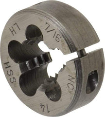 Interstate - 7/16-14 UNC Thread, 1" Outside Diam High Speed Steel Round Die - Left Hand Thread, Adjustable - Exact Industrial Supply