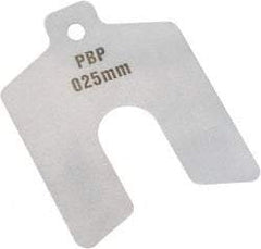 Precision Brand - 10 Piece, 3 Inch Long x 75 mm Wide x 0.4 mm Thick, Slotted Shim Stock - Stainless, 7/8 Inch Wide Slot - Exact Industrial Supply