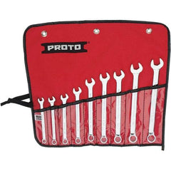 Proto - 9 Piece, 7mm to 15mm, 12 Point Combination Wrench Set - Metric Measurement Standard, Full Polish Finish, Comes in Vinyl Roll - Exact Industrial Supply