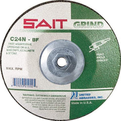 Sait - 24 Grit, 4-1/2" Wheel Diam, 1/4" Wheel Thickness, Type 27 Depressed Center Wheel - Silicon Carbide, Resinoid Bond, N Hardness, 13,300 Max RPM, Compatible with Angle Grinder - Exact Industrial Supply